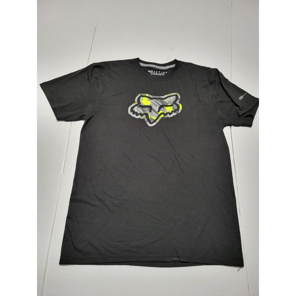 (#19) Fox Racing Checkered Fox Head Logo Graphic Tee Black Men's M Fox Tech